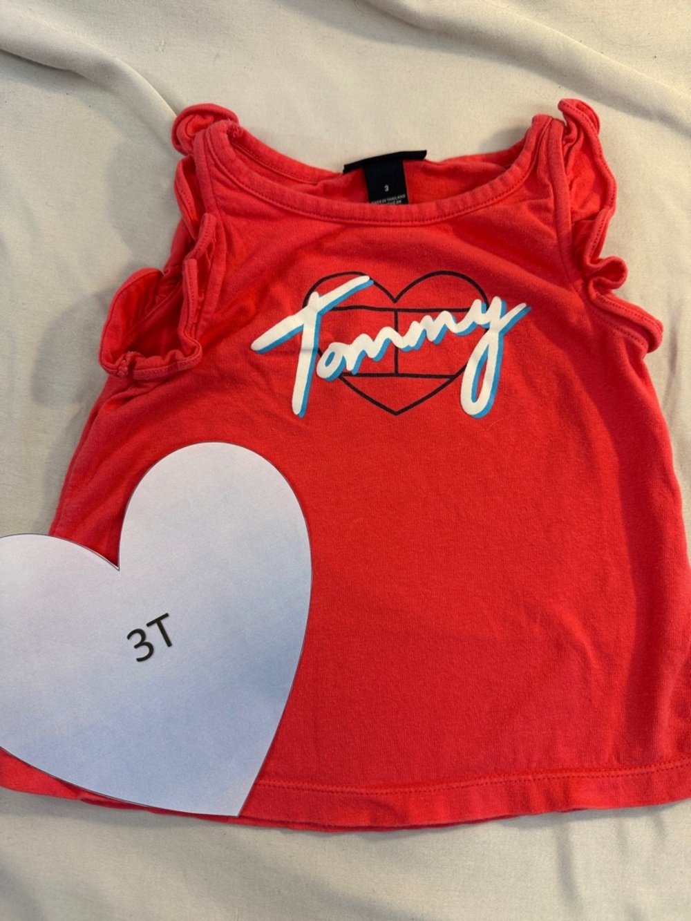 Tommy Hilfiger - 3T Red Heart Tank Top for Kids with ruffled sleeve details